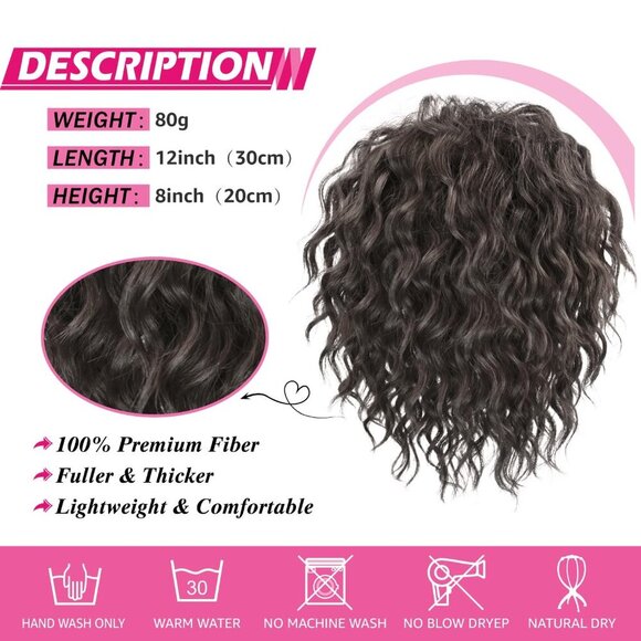 Messy Bun Hair Piece Elastic Drawstring 8in Black Brown Short Curly Style main image 5